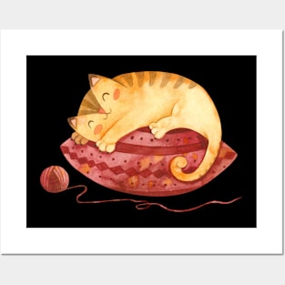 Sleeping Cute Cat Yarn Posters and Art